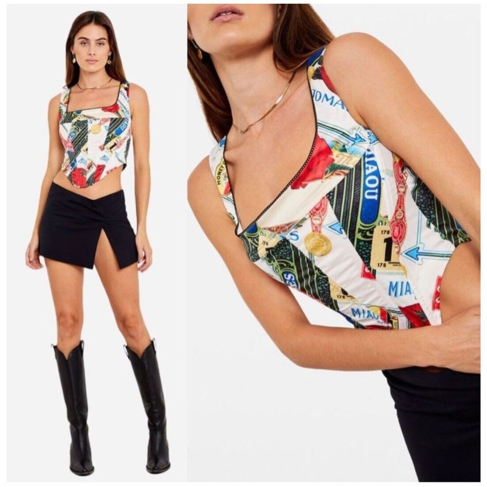 Miaou Campbell Satin Corset Figaro Italy Print Size 1XL NWT $269